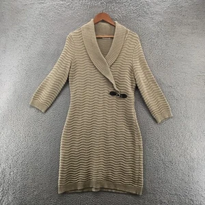 Calvin Klein Sweater Sheath Dress Womens L Beige Shawl Collar Knee Length Knit - Picture 1 of 9