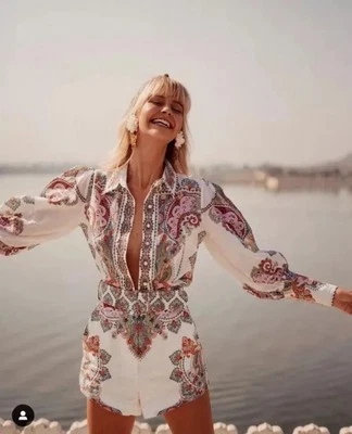 Zimmermann Shorts Ninety Six Filigree Linen Size 0 / AU 8 / US 4 Belted Paisley - Image 1 of 4