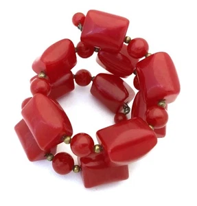 Vintage 1940's Wide cherry Red BAKELITE bead Flexible coil wrap beaded BRACELET - Picture 1 of 4