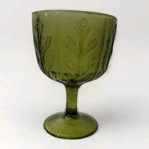 Vintage FTD 1975 Avocado Green Depression Glass Goblet 16oz  Oak Leaf Design MCM - Picture 1 of 10