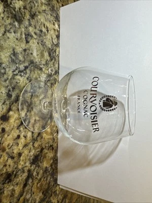 vintage Courvoisier COGNAC de Napoleon  4.5”STEMMED GLASS GOLD LETTERING snifter - Image 1 of 3