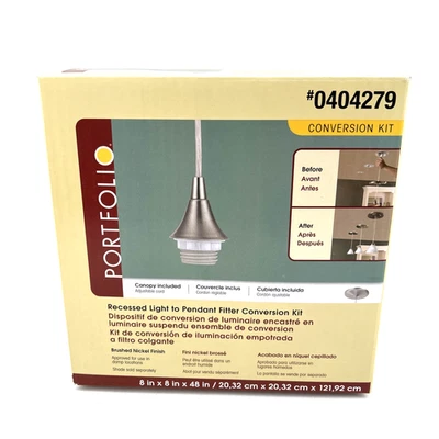 PORTFOLIO 0404279 KIT CONVERSIÓN LUZ EMPOTRADA COLGANTE MONTADOR CEPILLO NÍQUEL Foto 1 de 4