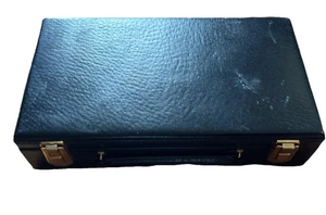 Vintage Men’s Vanity Grooming Toiletry Travel Kit  Leather Case 6 pc Black - Picture 1 of 6