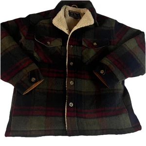 Woolrich Plaid Sherpa Fleece Lined Wool Jacket Medium Vintage Coat 1970s Heavy - Picture 1 of 18