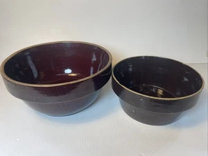 2 cuencos mezcladores vintage de gres esmaltado marrón 10,5”X 5”/8 1/4” x 4” granja - Imagen 1 de 21