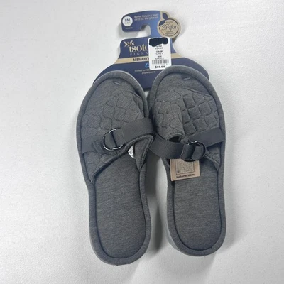 Isotoner Womens Small (6.5 -7) Gray Memory Foam Slippers Outsole Slides NEW - Image 1 of 4