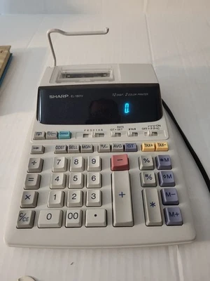 Sharp EL-1801V Portable 12-Digit 2-Color Serial Printing Calculator Works - Image 1 of 4