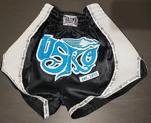 Thai Smai Muay Tai boxing shorts Black Y L 22"-30” Elastic Waist, Wide Band USKO - Picture 1 of 4