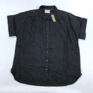 NEW J Crew Linen Shirt Womens Large Baird McNutt Black Short Sleeve NWT - Picture 1 of 10