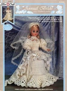 ~ Fibre Crafts Crochet Pattern For Doll's Beautiful Bridal Dress ~ 15 inch doll - Picture 1 of 1
