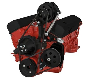 Small Block Chevy High Mount V-Belt System Black Short Water SBC 283 350 400 SWP - Picture 1 of 4