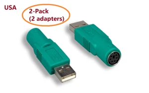 PTC 2-Pack USB Male to PS/2 PS2 Female Adapter Converter for PS/2 Logitech Mouse - Picture 1 of 3
