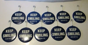(10) 1950's Benson's Old Home Fruit Cake Keep Smiling BOHFC Tab Foldover Buttons - Picture 1 of 6