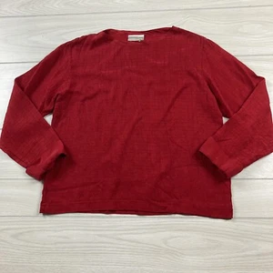 VTG Coldwater Creek Top Sz Small Textured Crepe Cuffed Red Solid Bright Basic - Picture 1 of 9