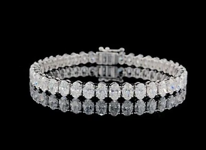 9Ct Oval Cut Lab-Created Diamond Women's Tennis Bracelet 14K White Gold Plated - Picture 1 of 6