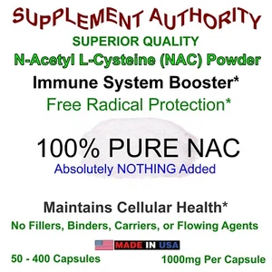 N-Acetil Cisteína L-Cisteína NAC Polvo 1000 mg Cápsulas 100% PURO ¡NUEVO Y FRESCO! - Imagen 1 de 8