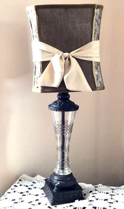 29” Table Lamp Glass Accent Square Shade Bow Ladies Boudoir Venetian Vintage - Picture 1 of 12