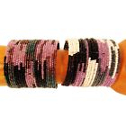 Set of 2 WIDE Purple Color Block Boho Tribal Handmade Beaded Cuff Bracelets 
