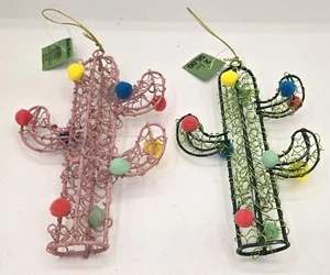World Market Christmas Ornaments Set of two Metal and wire decorated Cactus 6" - Picture 1 of 4