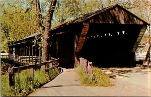 Postkarte Trumbull Co. Newton Falls Ohio überdachte Brücke über E. Branch Mahong Riv - Bild 1 von 2