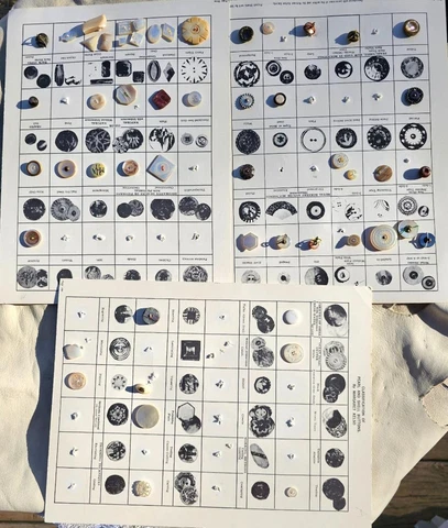 Antique Vtg Carded Buttons Lot 51 Carved Mother of Pearl Shell Iridescent Metal Cover