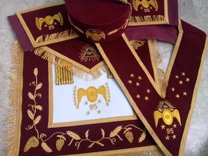 Hand embroidered Apron Collar cap Gauntlet Masonic Scottish Rite 95 Degree Set - Picture 1 of 12