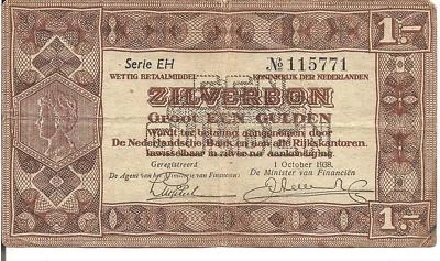 NETHERLANDS, 1 GULDEN, SILVERBON, 1938 - Image 1 of 2