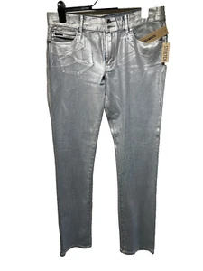 DKNY gerade Stretch Jeans Taille 32" neu mit Etikett Designer silber beschichtet metallic - Bild 1 von 13
