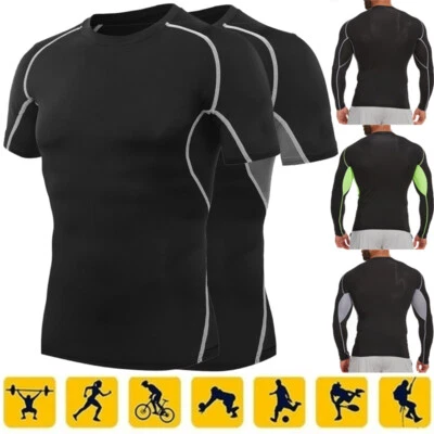 Men Compression Shirt Short/Long Sleeve Sport Fintess Base Layers Tops Quick Dry - Image 1 of 4