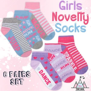6 Pairs Kids Girls Novelty Ankle Socks Stripes Hearts Cotton Rich Trainer Liner - Picture 1 of 6