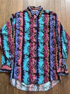 VTG Wrangler Western Shirt Mens 15.5-33 X Long Tails Brush Popper USA Aztec - Picture 1 of 8