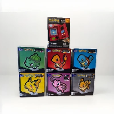 Pokémon Pixel Art Mega Building Blocks Set of 6 + Kanto Region Pokédex- NEW - Image 1 of 4