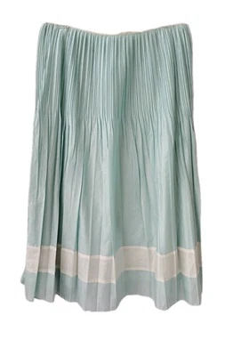 Falda Ellen Tracy 8 Midi Azul Blanco Beige Ajuste Acampanado Plisado Algodón Lino M NUEVA  Foto 1 de 3