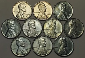 Higher Grades lot of (10) nicer 1943 P Lincoln Wheat Cents, very strong details - Picture 1 of 2