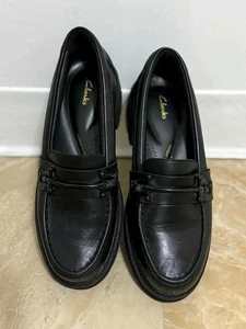 Clarks Womens Black Leather Loafers size 6.5 u.s. - Picture 1 of 7