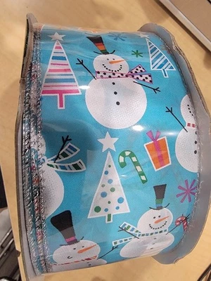 Kirkland Wire-Edged Snowman Christmas Ribbon 2.5" x 50 yds Roll New - Image 1 of 3