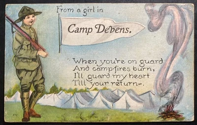 1918 Fitchburg Ma USA Devens Branch Postcard Cover I Will Guard My Heart - Image 1 of 2