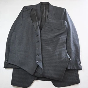 De Colección EE. UU. 42R 34x32 Gris Franela Rayas Lana Delgado 3 Piezas Chaleco Chaqueta Pantalones Traje - Imagen 1 de 12