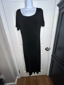Maxi Vestido Coldwater Creek Petites Pequeño Negro Sólido Manga Corta Tejido Ajustado PS - Imagen 1 de 13