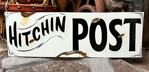 Vintage HITCHING POST Rustic Primitive Horse Cowboy Barn Tack Farm Painted SIGN Cover
