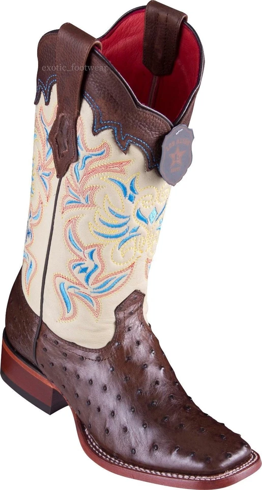 BOTA WESTERN MUJER LOS ALTOS MARRÓN PLUMA COMPLETA AVESTRUZ RANCHO-PUNTERA CUADRADA  Foto 1 de 1
