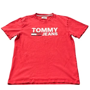 Tommy Jeans T-Shirt Herren L Rot Spellout Logo Kurzarm Rundhals Pullover Tee - Bild 1 von 4