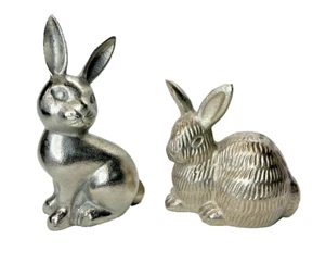 Metal Rabbit Set of 2 Metal Bunnies Figurine Statue EUC Home Decor - Picture 1 of 9