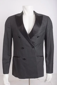 Brunello Cucinelli Tuxedo Jacket Blazer Satin Trim IT 48 US 36 Gray Black NWT - Picture 1 of 6