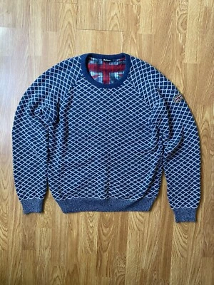 Barbour Women's Sweater Sz14 Blue Waffle Knit Pullover Jumper Great Britain Flag - Image 1 of 4