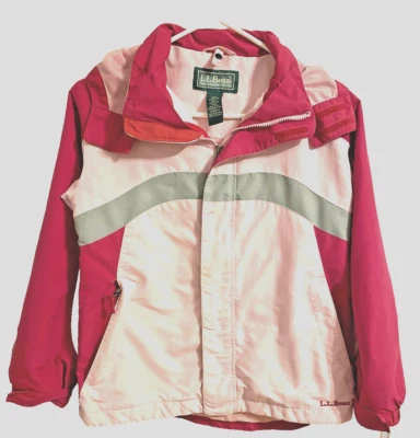 Chaqueta LL Bean Niñas Rosa Rojo Gris Talla M 10 12 Nylon Con Capucha Foto 1 de 4