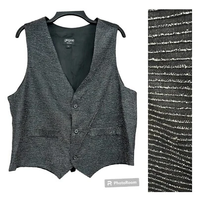 Vtg Y2K Vest Waistcoat Unisex Large Black Silver Glitter Sparkle Western Glam - Image 1 of 4