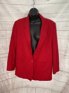 Alfred Dunner Women's Red Blazer One Button Wool Size 12 - Picture 1 of 5