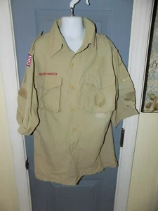 BOY SCOUTS OF AMERICA BROWN 100% SUPPLEX NYLON SS SHIRT SIZE M YOUTH EUC - Picture 1 of 3