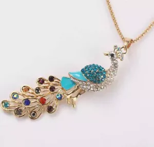 Halskette Pfau Emaille rosa Strass mit dicker Goldkette D-1360 - Bild 1 von 7